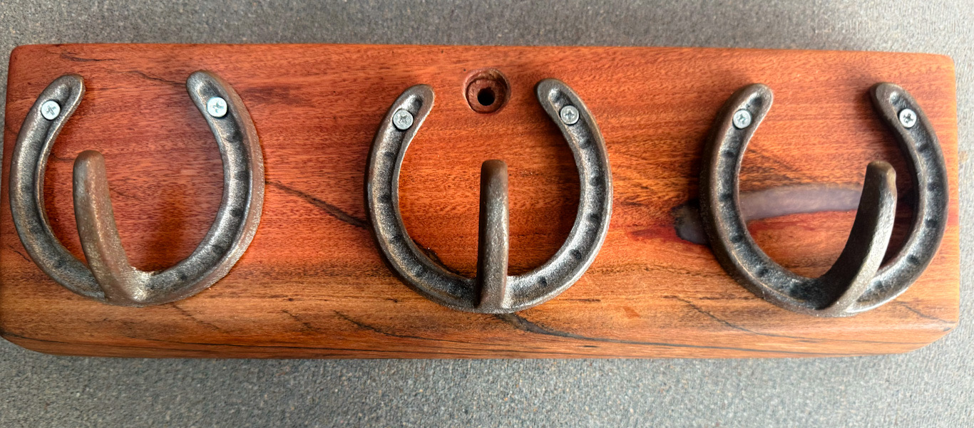 Red Gum Coat Rack with Horseshoes
